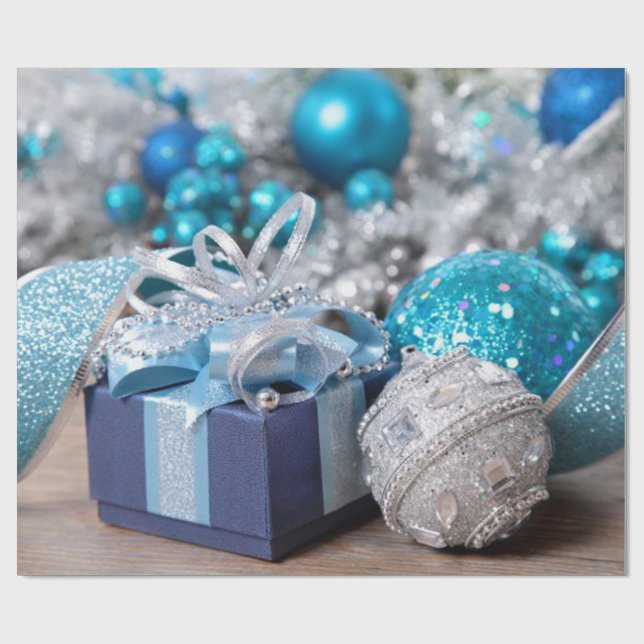 Papier Cadeau Parties scintillant Bleue, Étincelle Argent, Ornem (Plat)