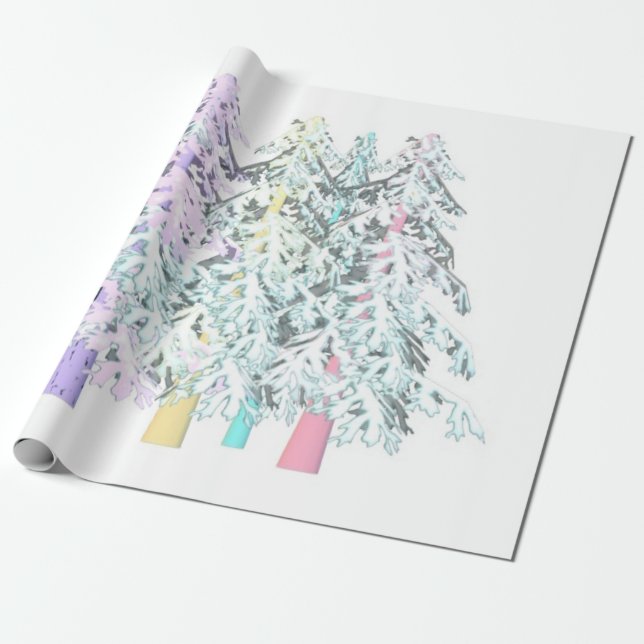 Papier Cadeau Parties scintillant couleurs pastel arbres design (Déroulé)