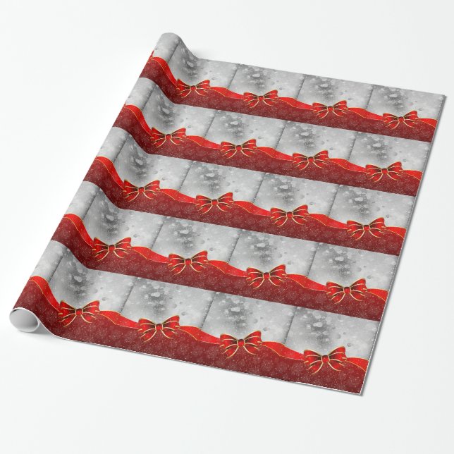 Papier Cadeau Parties scintillant D'Argent Et Boule Rouge De Noë (Déroulé)