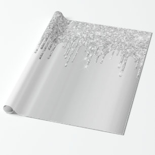 Papier Cadeau Parties scintillant d'argent goutte d'anniversaire