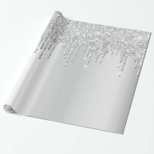 Papier Cadeau Parties scintillant d'argent goutte d'anniversaire (Déroulé)