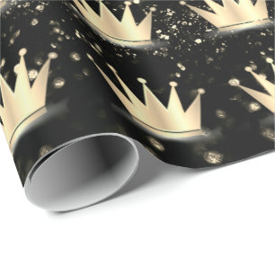 Papier Cadeau Parties scintillant de couronnes Black Sparkly Gol
