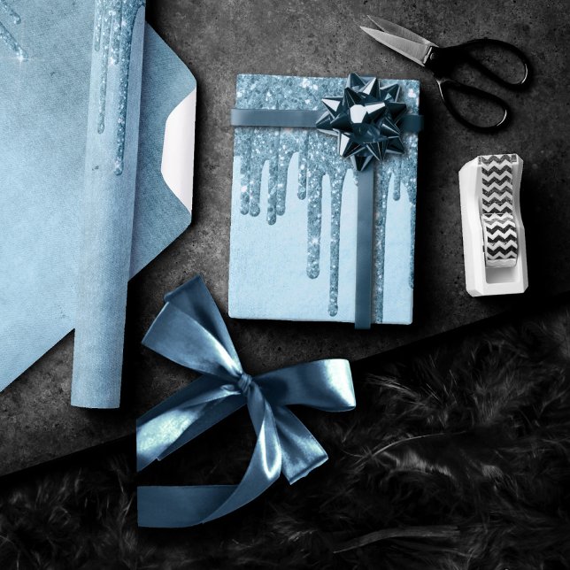 Papier Cadeau Parties scintillant de glace à goutte | Blue Faux  (Créateur téléchargé)