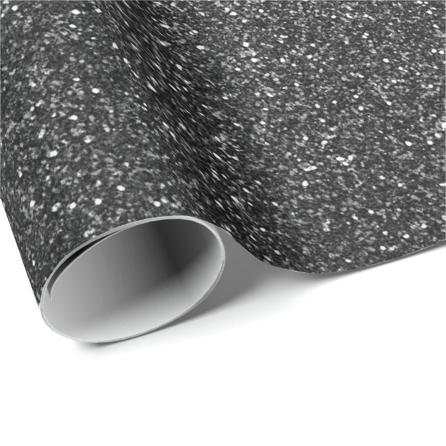 Papier Cadeau Parties scintillant de verre profond gris noir bri (Coin rond)