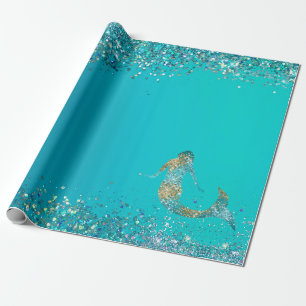 Papier Cadeau Parties scintillant d'or Aqua étincelle Mermaid   