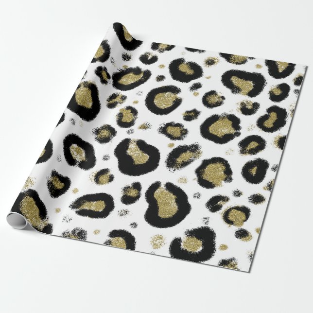 Papier Cadeau Parties scintillant d'or blanc et Cheetah léopard  (Déroulé)
