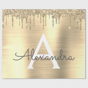 Papier Cadeau Parties scintillant d'or brossé Nom du monogramme 