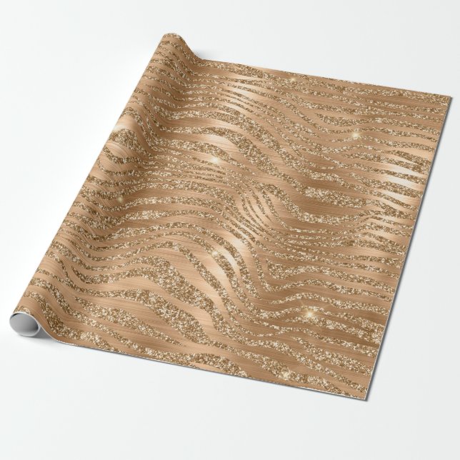 Papier Cadeau Parties scintillant d'or élégant Wild Zebra Stripe (Déroulé)