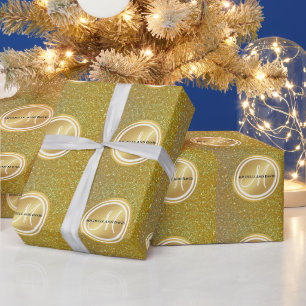 Papier Cadeau Parties scintillant d'or et Monogramme noir étinc