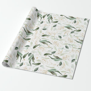 Papier Cadeau Parties scintillant d'or Feuilles verdure Élégan