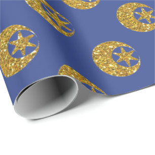 Papier Cadeau Parties scintillant d'or Lune et étoiles Motif sur