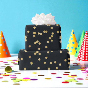 Papier Cadeau Parties scintillant d'or noir Motif de points jaun
