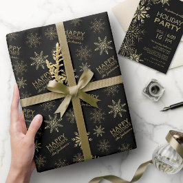 Papier Cadeau Parties scintillant d'or Snowflakes Joyeux Fêtes N