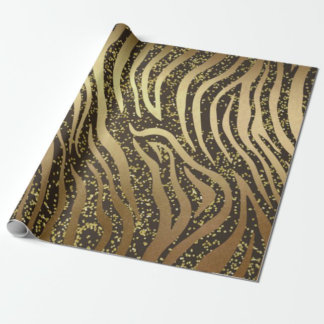 Papier Cadeau Parties scintillant d'or Sparkle Zebra Jungle Safa (Déroulé)