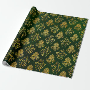 Papier Cadeau Parties scintillant d'or vert Noël Damask Ornament