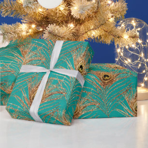Papier Cadeau Parties scintillant élégante Peacock Feathers Moti