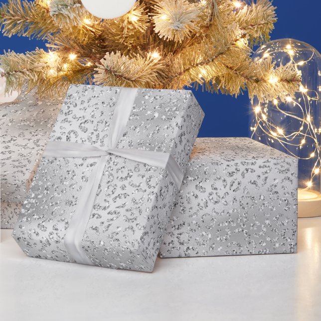 Papier Cadeau Parties scintillant Empreinte de léopard argent Lu (Vacances)
