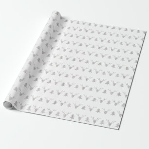 Papier Cadeau Parties scintillant en argent de cerf de Noël scan