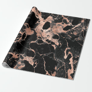 Papier Cadeau Parties scintillant en marbre noir rose or