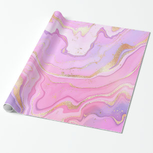 Papier Cadeau Parties scintillant en marbre rose violet or