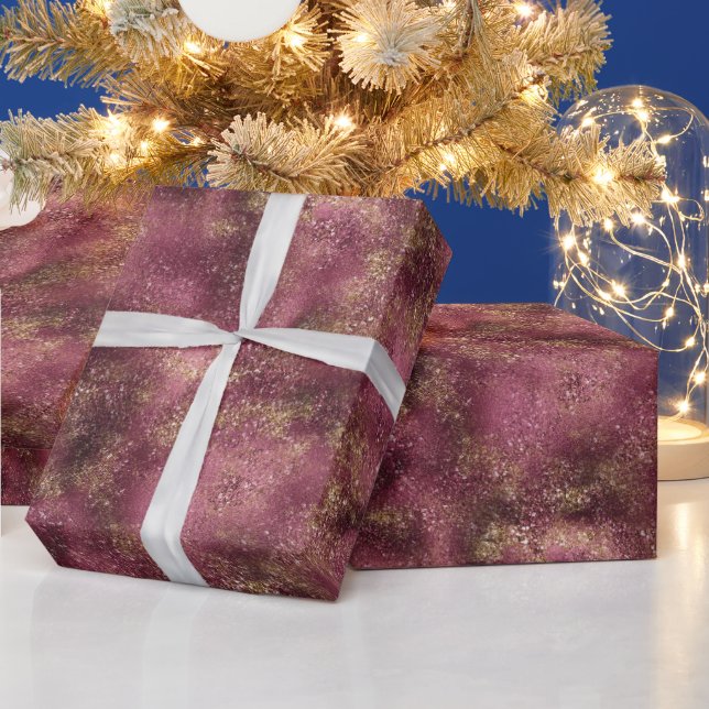 Papier Cadeau Parties scintillant en or cerisier de Bourgogne Gl (Vacances)