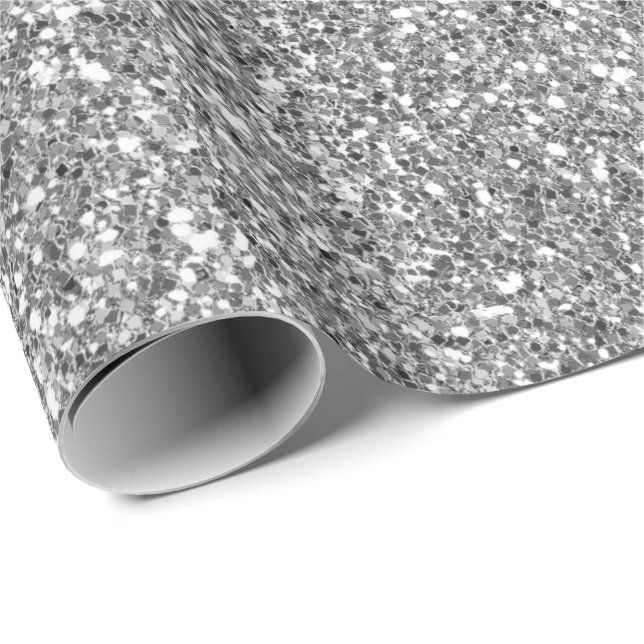 Papier Cadeau Parties scintillant Glam Silver Faux (Coin rond)