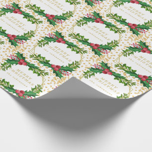 Papier Cadeau Parties scintillant Gold Red Family Joyeux Noël Ho