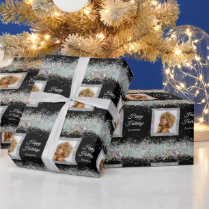 Papier Cadeau Parties scintillant holographique Texte photo noir
