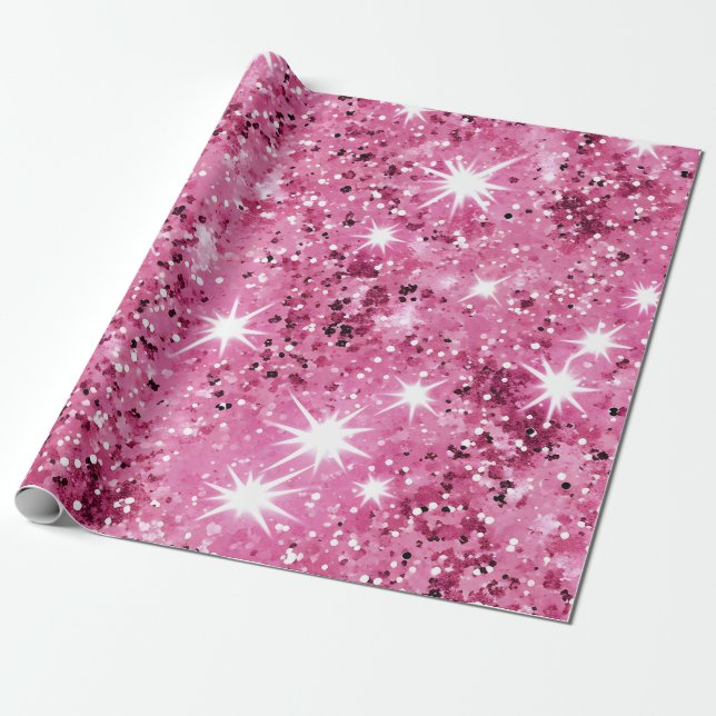 Papier Cadeau Parties scintillant Hot Rose Stars (Déroulé)