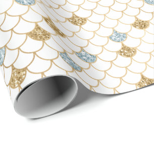 Papier Cadeau Parties scintillant Mermaid Blue Gold Sparkle