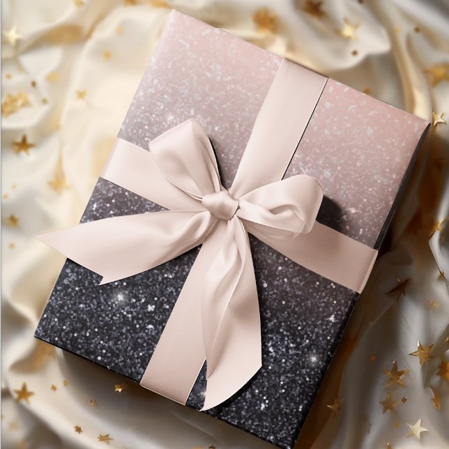 Papier Cadeau Parties scintillant moderne noire et rose Étincell (Créateur téléchargé)