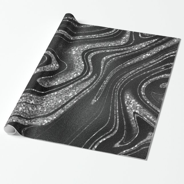 Papier Cadeau Parties scintillant Noire Et Argent Plus Brillante (Déroulé)