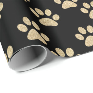 Papier Cadeau Parties scintillant Noire Or mignonne Empreintes d