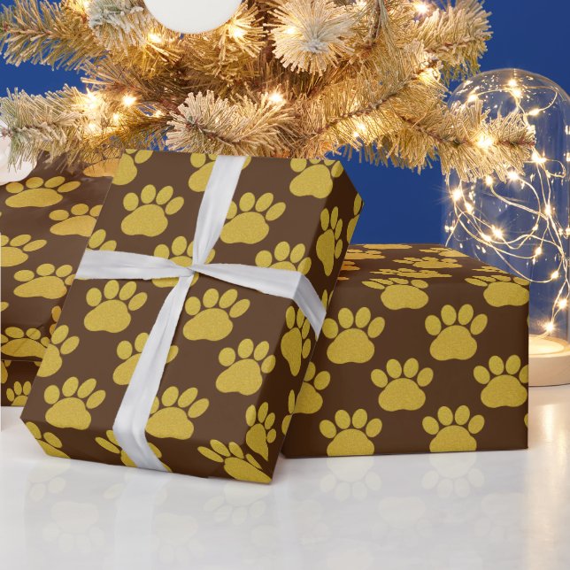 Papier Cadeau Parties scintillant Or mignonne Empreintes de patt (Vacances)