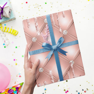 Papier Cadeau parties scintillant or rose gouttes rose brillant 
