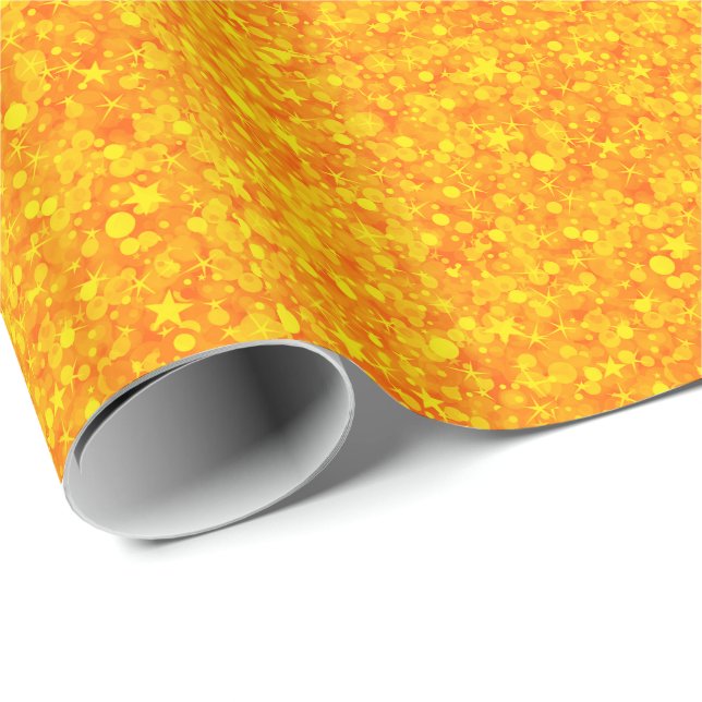 Papier Cadeau Parties scintillant Orange Jaune Et Étincelles (Coin rond)