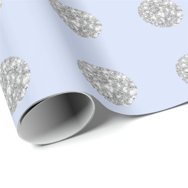 Papier Cadeau Parties scintillant pois Bleu Baby shower argent (Coin rond)