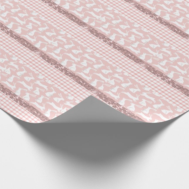 Papier Cadeau Parties scintillant rose En vichy lapins patinés (Coin)