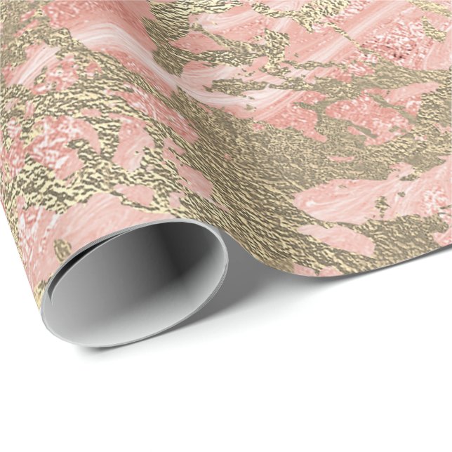 Papier Cadeau Parties scintillant Rose Moulten Pink Gold Marble  (Coin rond)