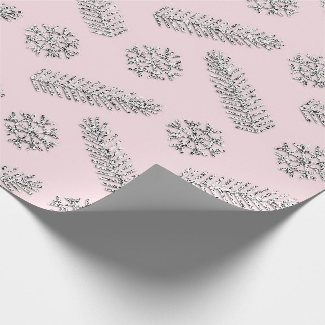 Papier Cadeau Parties scintillant rose Noël Arbre vacances Snowf (Coin)
