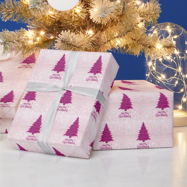 Papier Cadeau Parties scintillant rose vif moderne Arbre de Noël (Vacances)