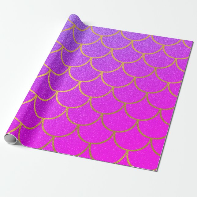 Papier Cadeau Parties scintillant rose violet de sirène or (Déroulé)