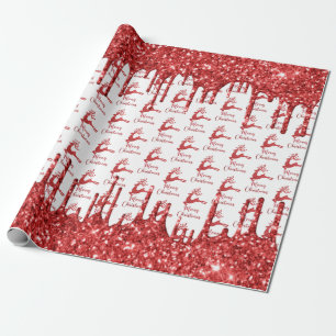 Papier Cadeau Parties scintillant rouge renne - joyeux noël