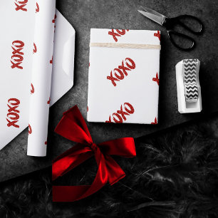 Papier Cadeau Parties scintillant rouge XOXO   Glam Brushstroke 
