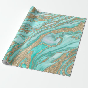 Papier Cadeau Parties scintillant Séquin Or Marbre Turquoise Smo