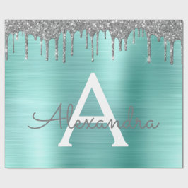 Papier Cadeau Parties scintillant Turquoise argentée en métal br