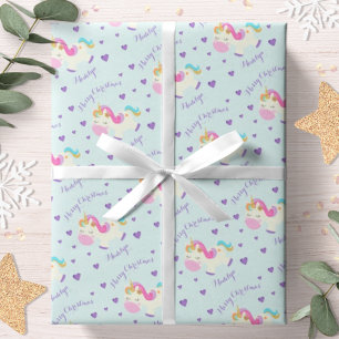 Papier Cadeau Parties scintillant Unicorne Rainbow Aqua Christma