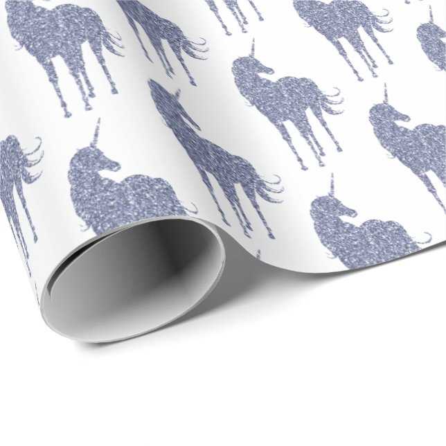 Papier Cadeau Parties scintillant Unicorne violette (Coin rond)