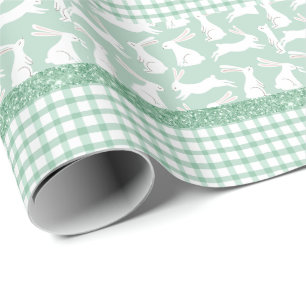 Papier Cadeau Parties scintillant verte En vichy lapins patinés