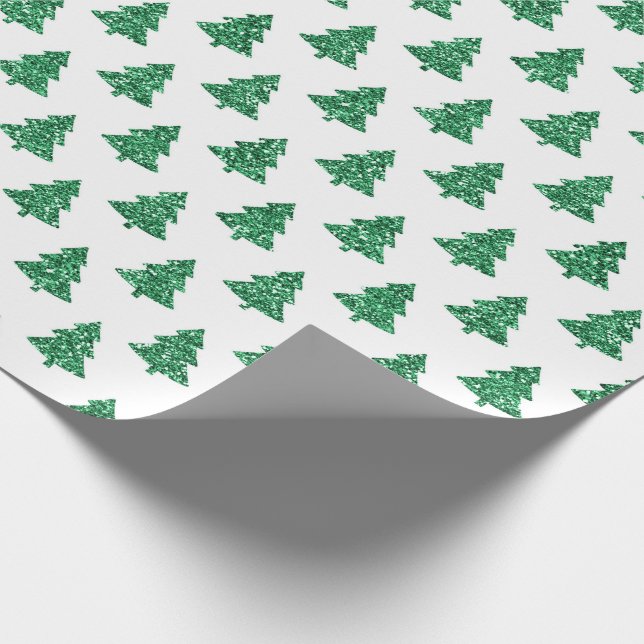 Papier Cadeau Parties scintillant verte Noël Arbres Étincelants  (Coin)